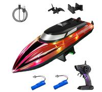 Graddi Aquablaze, 2.4GHz Remote Control Racing Boats with LED Lights, USB Rechargeable, Self-Righting Waterproof Design, 200 Min Runtime, Adjustable Speed & Low Battery Alert (Red-2 Battery)
