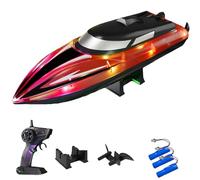 Graddi Aquablaze, 2.4GHz Remote Control Racing Boats with Transparent Colorful LED Lights, Rechargeable, Low Battery Warning, Self-Righting Waterproof Design, Adjustable Speed (2 Battery,Red)