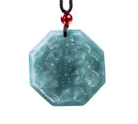 Grade A Jadeite Natural Blue Octagonal Peace Pendant Necklace Feng Shui Protection Good Luck Amulet With Braided Cord & Red Agate Bead