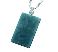 Grade A Rectangular Plaque Natural Dark Green Jadeite Plain Wu Shi Pai Pendant Necklace Feng Shui Peace Protection Good Luck Amulet
