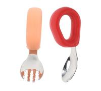 GRADENEVE 2 pièces Set de Couverts Garçon Fille Inox et Silicone Poignée Courte Ergonomique Cuillère et Fourchette Incurvées pour Auto-alimentation Vaisselle Garçon Fille et Confortable