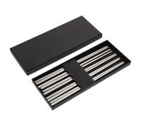 GRADENEVE Coffret de 5 Paires de Baguettes en Acier Inoxydable Argenté Réutilisables Faciles à Nettoyer, Ustensiles Cuisine Portables pour Repas en Plein Air et Voyages