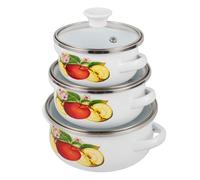 GRADENEVE Marmite à Soupe Émaillée Blanche 3 Pièces Double Poignées, Fond Plat, Facile à Laver, Portable, Cuisson Maison Repas en Famille Plusieurs styles