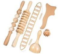 GRADENEVE Outils de Massage Rouleaux et Bâtonnets en Bois Naturel Ensemble de 6 en Bois pour Relaxation Musculaire Favorisent la Circulation et Soulagent la Fatigue, pour Travail de Bureau