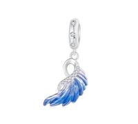 Gradient Blue Angel Wings Charm en argent sterling 925 avec plume Compatible avec bracelets et colliers Pandora, Argent sterling