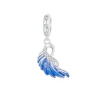 Gradient Blue Angel Wings Charm en argent sterling 925 avec plume Compatible avec bracelets et colliers Pandora, Argent sterling