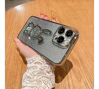 Gradient Glitter Quicksand Rabbit Case Cover for iPhone 14/13/12/11 Pro Max with Lens Protection Film (Silver,For iPhone12)