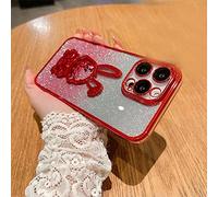 Gradient Glitter Quicksand Rabbit Case Cover for iPhone 14/13/12/11 Pro Max with Lens Protection Film (Red,For iPhone13)