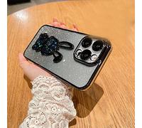 Gradient Glitter Quicksand Rabbit Case Cover for iPhone 14/13/12/11 Pro Max with Lens Protection Film (Black,For iPhone11)