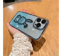 Gradient Glitter Quicksand Rabbit Case Cover for iPhone 14/13/12/11 Pro Max with Lens Protection Film (Blue,For iPhone12 Pro Max)