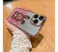 Gradient Glitter Quicksand Rabbit Case Cover for iPhone 14/13/12/11 Pro Max with Lens Protection Film (Pink,For iPhone11)