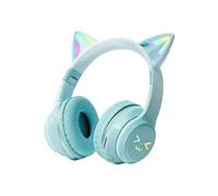 (Gradient Green) Gradient wireless Headphones cute cat ear Bluetooth Earphones Girls Kids Gifts