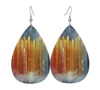 Gradient icicles Boucles d'oreilles en cuir en forme de larme pour femme - Boucles d'oreilles pendantes légères en PVC avec crochets en argent 925, imprimés double face | Cadeau hypoallergénique