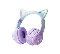 (Gradient Purple) Gradient wireless Headphones cute cat ear Bluetooth Earphones Girls Kids Gifts