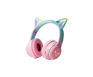 Gradient wireless Headphones RGB cute cat ear Bluetooth Earphones with microphone Stereo Music Game Earphone Girls Kids Gifts