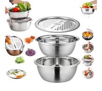Gradientiscolor Germany Multifunctional Stainless Steel Basin, 3-In-1 Stainless Steel Basin Strainer Set, Grater Basin Drain Basket Washing, Microporous Colander Grater Three-Piece Set (24cm/9.44in)