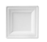 Gradisco 125 pièces Assiette plate carrée en pulpe de cellulose Bagassa 100 % compostable 20 x 20 cm Blanchi et issu de ressources naturelles. Biodégradable - Compostable - Sans plastique.