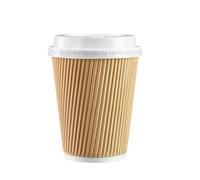 GRADISCO - 50 gobelets en carton ondulé kraft double paroi de 360 ml / 12 oz avec couvercle en PS Recyclable Revêtement PE pour boissons chaudes, cappuccino, thé, chocolat - Verres + Bouchons
