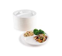 GRADISCO - Assiettes Jetables Trois Compartiments en Pulpe de Cellulose - Compostables en Bagasse Ø26 cm - Multi Compartiments (50)