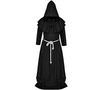 GraduatePro Deguisement Moine Halloween Prêtre Médiéval Capot Encapuchonné Costume avec Croix Renaissance Costume Cosplay, Noir M