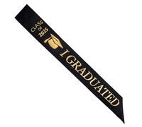 GraduatePro Echarpe Diplome étudiant Décoration Fête Remise de Diplôme à l'université ou du bac au lycée Ceinture Congratulations Cadeau Photographie Costume Partie Étole Noir