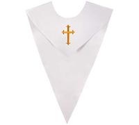 GraduatePro Étole de Chœur Forme Croix Or V pour Adultes étole de prêtre Satin Couleur Unie d'église-Blanc