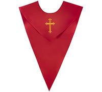 GraduatePro Étole de Chœur Forme Croix Or V pour Adultes étole de prêtre Satin Couleur Unie d'église-Rouge