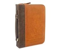 GraduatePro Étui de bible moyen en cuir avec poignée zippée pour homme et femme, sac à livres, église, étude, durable, motif lion marron