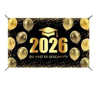 Graduation 2026 Bannière décorative noire et dorée - Vous avez réussi à avoir réussi à l'examen - 180 x 110 cm - Décoration de remise de diplôme pour obtention du diplôme, Bachelor et Master (1)