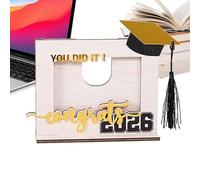 Graduation Picture Frame - Wood Desktop Decor, Class of 2026 Memorial Display with Tassel Hook, Keepsake Photo Ornament, Academic Achievement Frame for Sibling Friend Classmate Home Office Nightstand