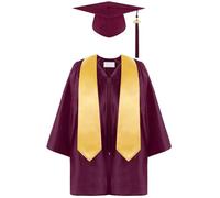 Graduation Préscolaire Enfant Toge Chapeau Enfants Diplômé avec Chapeau ChâLe à Pompon Uniforme AcadéMique de Remise des DiplôMes PréScolaire pour Enfants Robe et Maternelle Ensemble 9-10 Ans