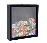 GraduationMall 20x20cm Cadre 3D Profond avec Fente,Liège Vin Talon de Billet Boîte à Souvenirs,Keepsake Shadow Box Verre Véritable Noir