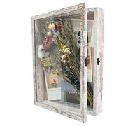 GraduationMall 28x35cm Blanc Cadre 3D Profond avec Vitre Porte Fenêtre, Cadre de Boîte d'Ombre,Cadre pour Bouquet Photos Médailles Souvenirs de Bébé et de Mariage