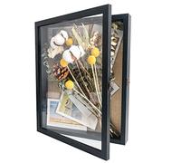 GraduationMall Cadre 3D Profond 28x35cm Noir avec Vitre Porte Fenêtre, Boîte d'Ombre pour Bouquet, Photos, Médailles, Souvenirs de Bébé et de Mariage