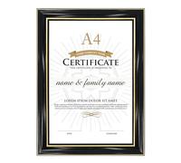 GraduationMall Cadre pour documents, format A4, en bois, verre, pour mur et table, noir, avec double bords dorés