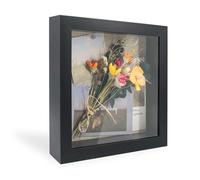 GraduationMall Noir Cadre 3D Profond avec Vitre 20x20cm Cadre de Boîte d'Ombre avec Dos en Lin,Idéal pour Les Souvenirs/Photos/Fleurs/Médailles