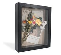 GraduationMall Noir Cadre 3D Profond avec Vitre 20x25cm Cadre de Boîte d'Ombre avec Dos en Lin,Idéal pour Les Souvenirs/Photos/Fleurs/Médailles
