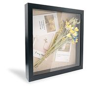 GraduationMall Noir Cadre 3D Profond avec Vitre 28x28cm Cadre de Boîte d'Ombre avec Dos en Lin,Idéal pour Les Souvenirs/Photos/Fleurs/Médailles