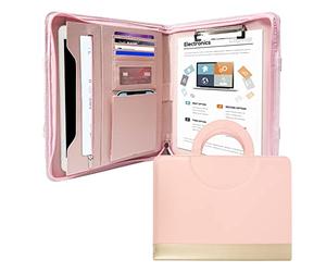 GraduationMall Porte Documents A4 en Cuir PU avec Poignées Pliables, Homme Femme Organiseur de Conférence Dossier pour Réunion/Bureau/Voyage D'affaires Rose