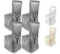 Gräfenstayn® 4pcs Housse de Chaise Sofia avec Motif Jacquard et Noeud intégré - différentes Couleurs pour dossiers de chaises Rondes et carrées Ajustement Universel (Anthracite)