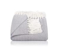 Gräfenstayn Premium Couvre-lit avec Franges - 100% Coton - 180 x 240 cm, Couverture d'été à Chevrons en Coton pour Le lit et Le canapé, Couvre-canapé & Couverture de canapé (Gris)