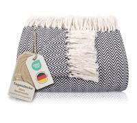 Gräfenstayn Premium Couvre-lit avec Franges - 100% Coton - 180 x 240 cm, Couverture d'été à Chevrons en Coton pour Le lit et Le canapé, Couvre-canapé & Couverture de canapé (Anthracite)
