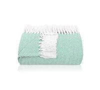 Gräfenstayn Premium Couvre-lit avec Franges - 100% Coton - 180 x 240 cm, Couverture d'été à Chevrons en Coton pour Le lit et Le canapé, Couvre-canapé & Couverture de canapé (Menthe)