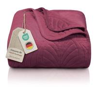 Gräfenstrayn Couvre lit 170x210 cm - Dessus de lit matelassé Motif Feuilles - boutis déco en Polyester Doux pour lit Double, canapé ou Fauteuil - Rembourrage léger (Bordeaux)