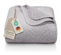Gräfenstrayn Couvre lit 170x210 cm - Dessus de lit matelassé Motif Feuilles - boutis déco en Polyester Doux pour lit Double, canapé ou Fauteuil - Rembourrage léger (Gris)