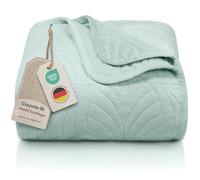 Gräfenstrayn Couvre lit 200x220 cm - Dessus de lit matelassé Motif Feuilles - boutis déco en Polyester Doux pour lit Double, canapé ou Fauteuil - Rembourrage léger (Vert Menthe)