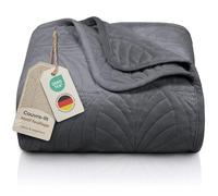 Gräfenstrayn Couvre lit 200x220 cm - Dessus de lit matelassé Motif Feuilles - boutis déco en Polyester Doux pour lit Double, canapé ou Fauteuil - Rembourrage léger (Anthracite)