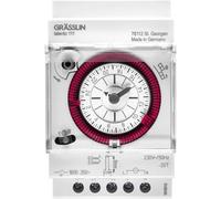 Grässlin 01.28.1001.1 talento 111 SK Horloge analogique Rail DIN 3 modules | Montage rail DIN, mécanique, 1 canal, programme journalier, borne à vis, pas de 15 min, LED 180 W, halogène 1100 W, IP20