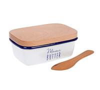 GRÄWE Beurrier émaillé avec couvercle en bois, beurrier en bambou