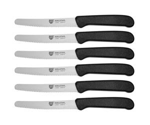 GRÄWE Couteaux de table 6 pièces, set de couteaux à baguette à découper, pack de 6 couteaux à petits pains, couteau de petit-déjeun4010094008536er à lame crantée d'un côté, couteau 21 cm - Noir